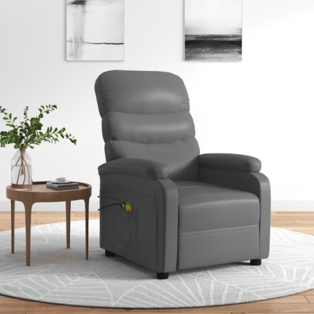 vidaXL Sillón de masaje eléctrico cuero sintético gris