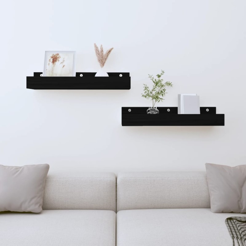 vidaXL Estantes de pared 2 uds madera maciza de pino negro 50x12x9 cm vidaXL Estantes de pared 2 uds madera maciza de pino negro 50x12x9 cm