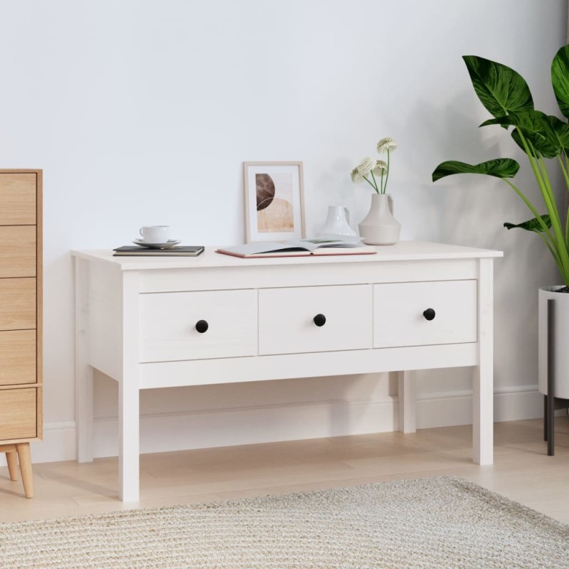 vidaXL Mesa de centro de madera maciza de pino blanca 102x49x55 cm vidaXL Mesa de centro de madera maciza de pino blanca 102x49x55 cm