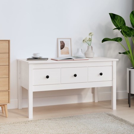 vidaXL Mesa de centro de madera maciza de pino blanca 102x49x55 cm