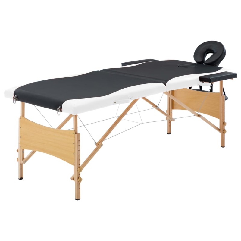 vidaXL Camilla de masaje plegable 2 zonas madera negro y blanco vidaXL Camilla de masaje plegable 2 zonas madera negro y blanco