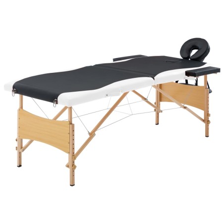  vidaXL Camilla de masaje plegable 2 zonas madera negro y blanco