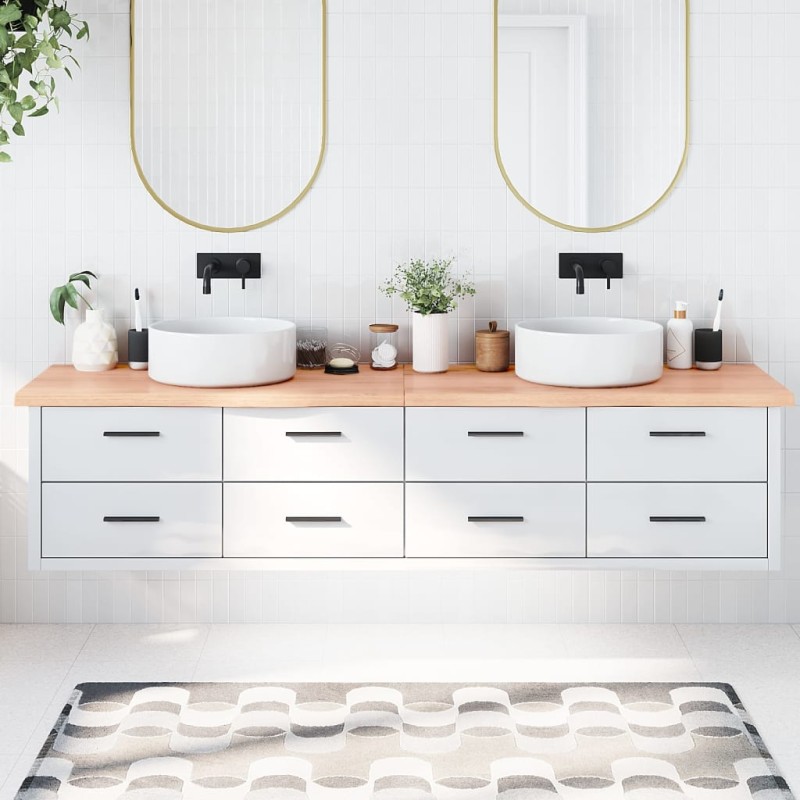 vidaXL Encimera baño madera maciza tratada marrón claro 220x60x(2-4)cm vidaXL Encimera baño madera maciza tratada marrón claro 220x60x(2-4)cm