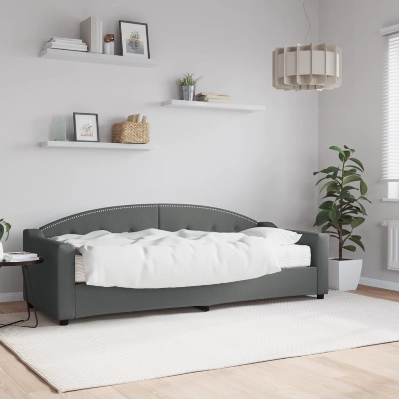 vidaXL Sofá cama con colchón tela gris oscuro 80x200 cm vidaXL Sofá cama con colchón tela gris oscuro 80x200 cm
