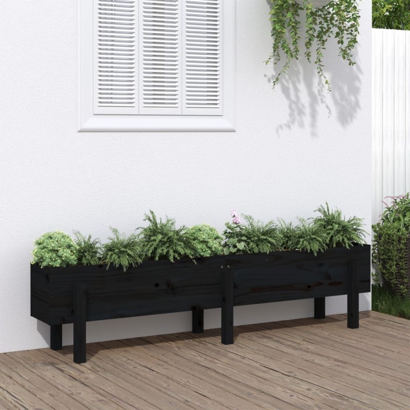 vidaXL Arriate elevado de jardín madera maciza pino negro 160x30x38 cm