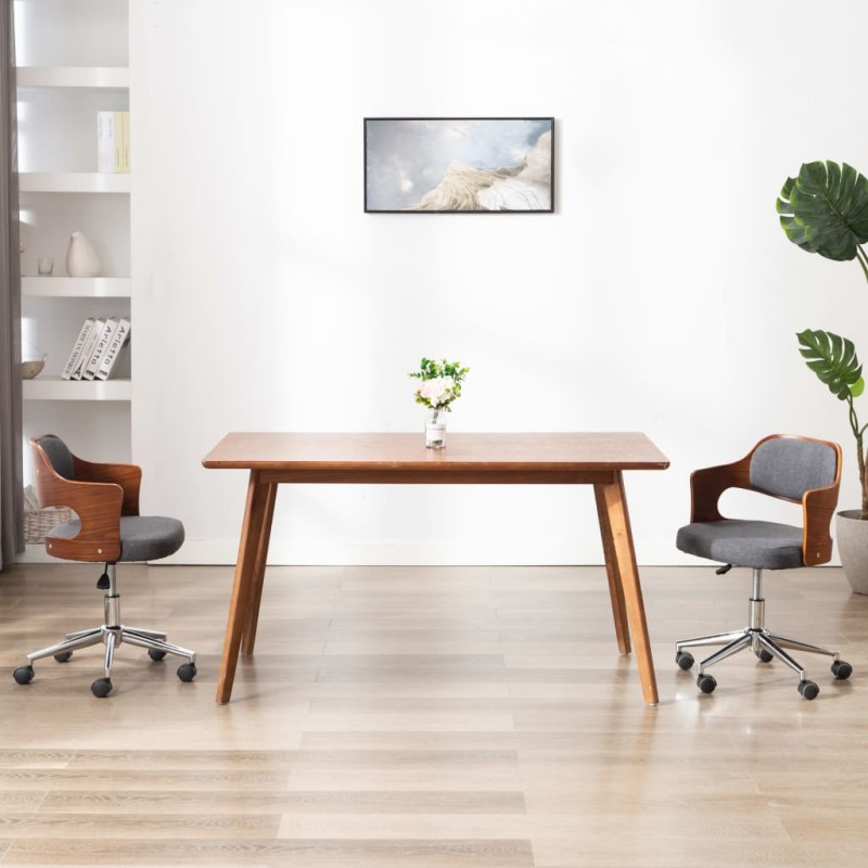 vidaXL Sillas de comedor giratorias 2 uds madera curvada y tela gris vidaXL Sillas de comedor giratorias 2 uds madera curvada y tela gris