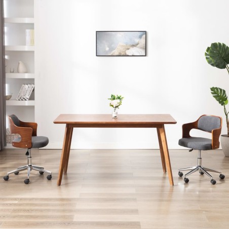 vidaXL Sillas de comedor giratorias 2 uds madera curvada y tela gris 