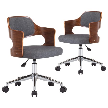 vidaXL Sillas de comedor giratorias 2 uds madera curvada y tela gris 