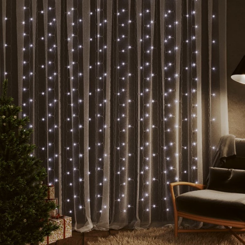 vidaXL Cortina de luces LED 300 LED blanco frío 8 funciones 3x3 m vidaXL Cortina de luces LED 300 LED blanco frío 8 funciones 3x3 m