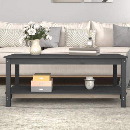 vidaXL Mesa de centro de madera maciza de pino gris 110x55x45 cm