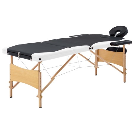  vidaXL Camilla de masaje plegable 3 zonas madera negro y blanco