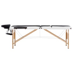  vidaXL Camilla de masaje plegable 3 zonas madera negro y blanco