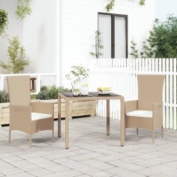 vidaXL Mesa de jardín ratán beige y superficie de vidrio templado