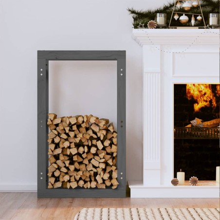 vidaXL Estante para leña madera maciza de pino gris 60x25x100 cm