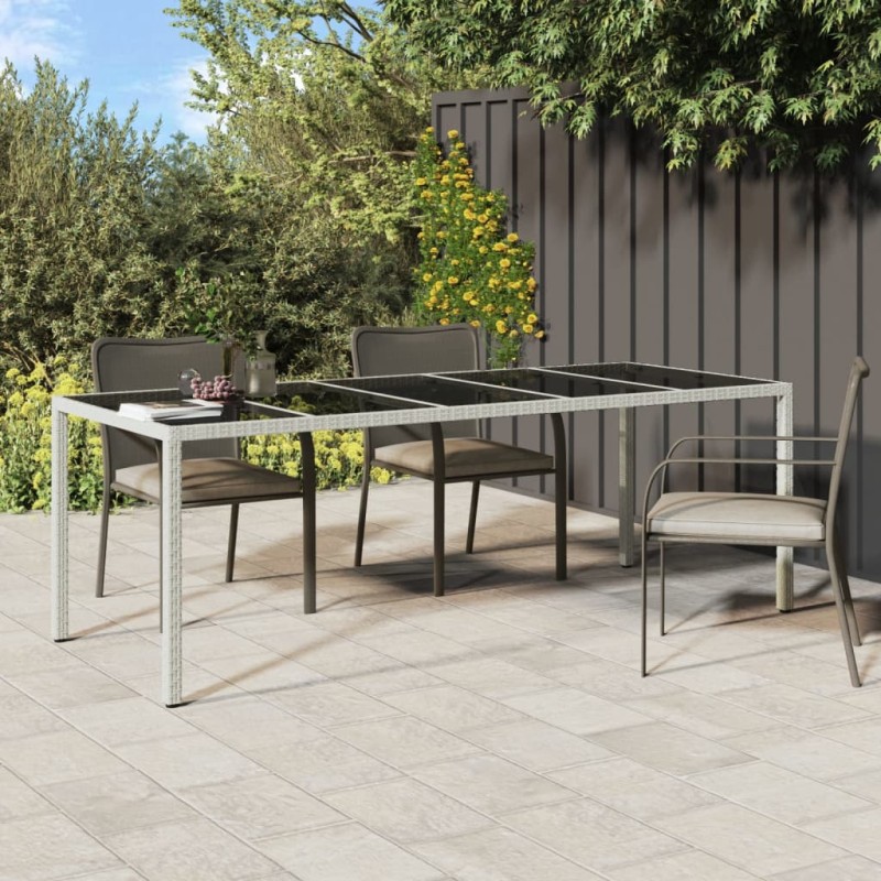 vidaXL Mesa jardín vidrio templado ratán sintético blanco 250x100x75cm vidaXL Mesa jardín vidrio templado ratán sintético blanco 250x100x75cm
