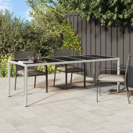 vidaXL Mesa jardín vidrio templado ratán sintético blanco 250x100x75cm