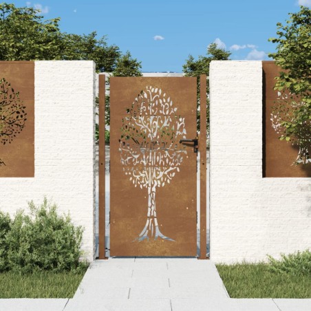 vidaXL Puerta de jardín acero corten diseño árbol 105x180 cm