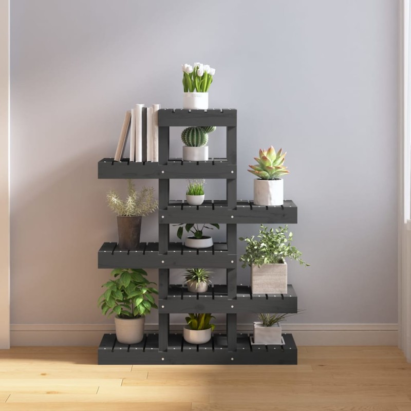 vidaXL Soporte para plantas madera maciza pino gris 85x25x109,5 cm vidaXL Soporte para plantas madera maciza pino gris 85x25x109,5 cm