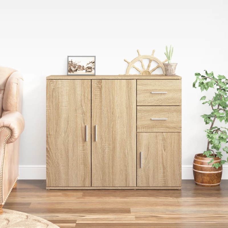 vidaXL Aparador de madera contrachapada roble Sonoma 91x29,5x75 cm vidaXL Aparador de madera contrachapada roble Sonoma 91x29,5x75 cm