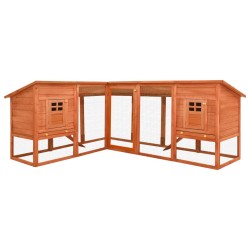 vidaXL Conejera de exterior con corredor madera maciza abeto marrón