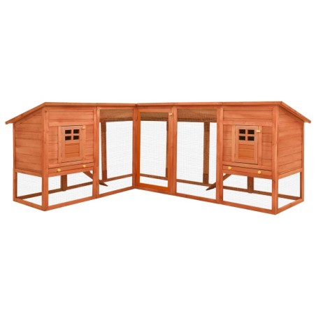 vidaXL Conejera de exterior con corredor madera maciza abeto marrón