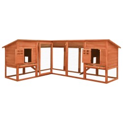vidaXL Conejera de exterior con corredor madera maciza abeto marrón