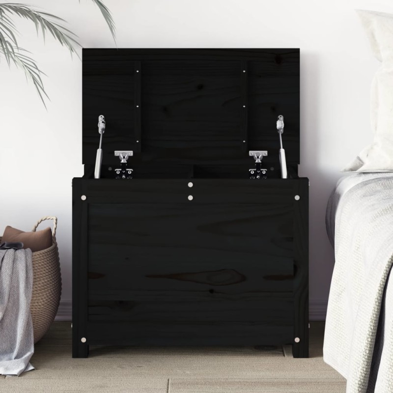vidaXL Caja de almacenaje madera maciza de pino negro 60x32x45,5 cm vidaXL Caja de almacenaje madera maciza de pino negro 60x32x45,5 cm