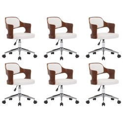 vidaXL Sillas de comedor giratorias 6 uds madera curvada cuero blanco