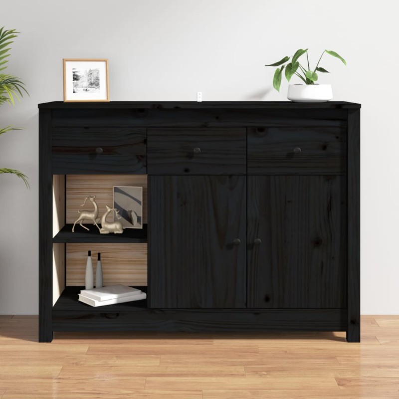 vidaXL Aparador de madera maciza de pino negro 100x35x74 cm vidaXL Aparador de madera maciza de pino negro 100x35x74 cm
