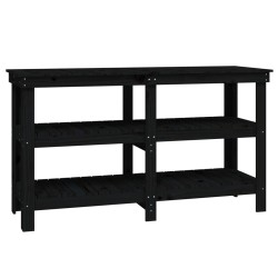 vidaXL Banco de trabajo de madera maciza de pino negro 142,5x50x80 cm