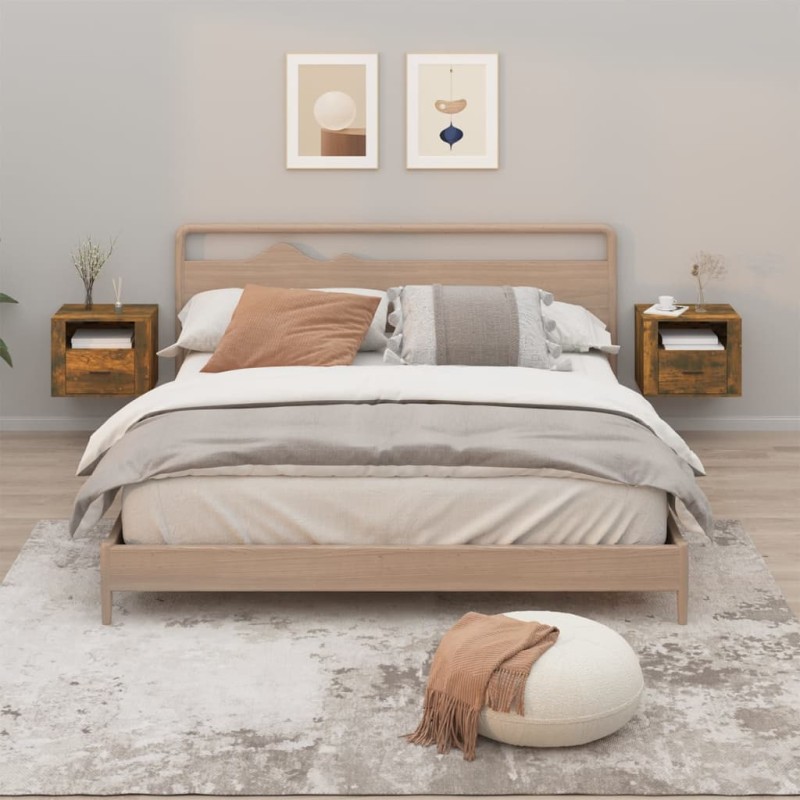 vidaXL Mesitas de noche de pared 2 uds roble ahumado 50x36x40 cm vidaXL Mesitas de noche de pared 2 uds roble ahumado 50x36x40 cm