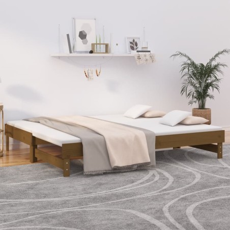 vidaXL Sofá cama extraíble madera maciza de pino marrón 2x(90x200) cm