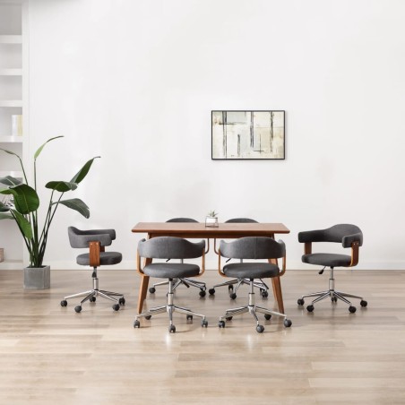 vidaXL Sillas de comedor giratorias 6 uds madera curvada y tela gris 