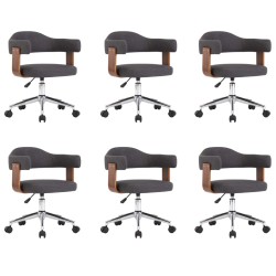 vidaXL Sillas de comedor giratorias 6 uds madera curvada y tela gris 