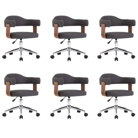 vidaXL Sillas de comedor giratorias 6 uds madera curvada y tela gris 