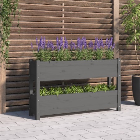 vidaXL Jardinera de madera maciza de pino gris 112x25x66 cm