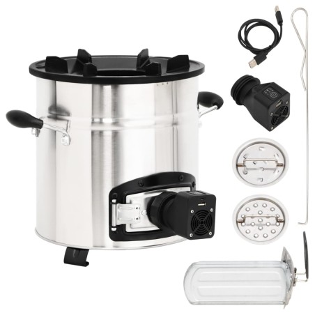 vidaXL Cocina leña ventilador USB acero inoxidable plata 35,5x26x28 cm