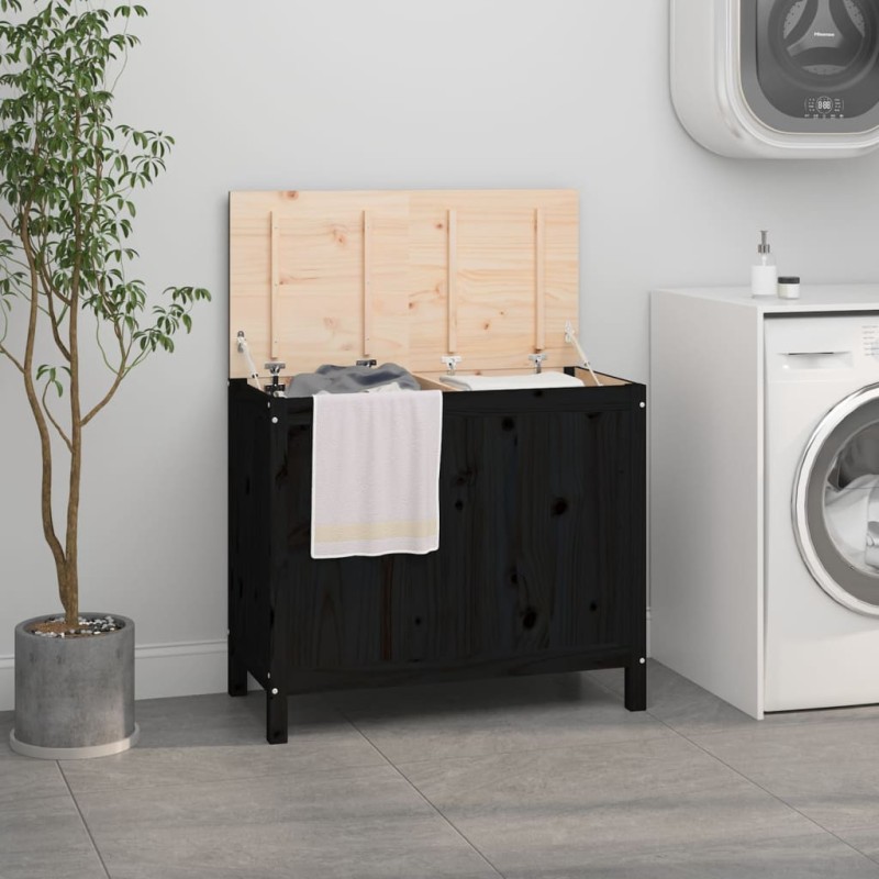 vidaXL Baúl para la colada madera maciza de pino negro 88,5x44x76 cm vidaXL Baúl para la colada madera maciza de pino negro 88,5x44x76 cm