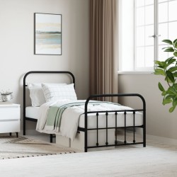 vidaXL Estructura de cama con cabecero y estribo metal negro 90x200 cm