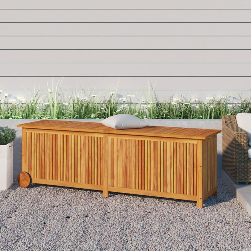 vidaXL Caja de almacenaje jardín con ruedas madera acacia 150x50x58 cm vidaXL Caja de almacenaje jardín con ruedas madera acacia 150x50x58 cm