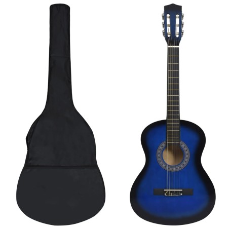 vidaXL Set de guitarra clásica niños principiantes 8 pzas azul 3/4 36"      
