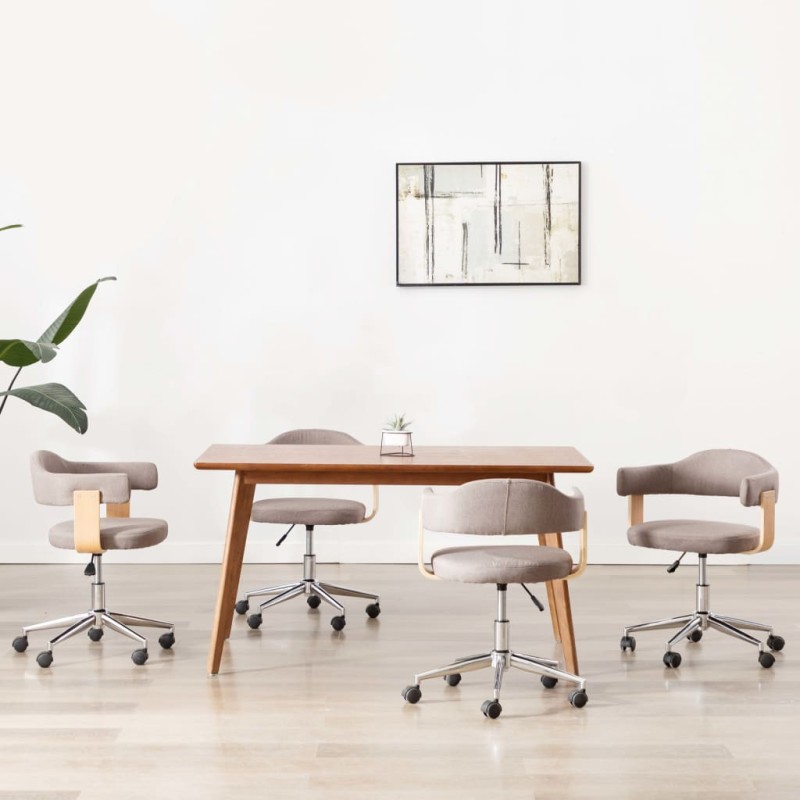 vidaXL Sillas comedor giratorias 4 uds madera curvada tela gris taupe vidaXL Sillas comedor giratorias 4 uds madera curvada tela gris taupe