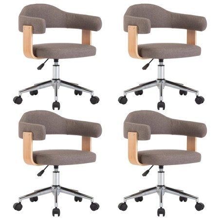 vidaXL Sillas comedor giratorias 4 uds madera curvada tela gris taupe