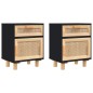 vidaXL Mesitas de noche 2 uds madera maciza pino negro ratán natural vidaXL Mesitas de noche 2 uds madera maciza pino negro ratán natural