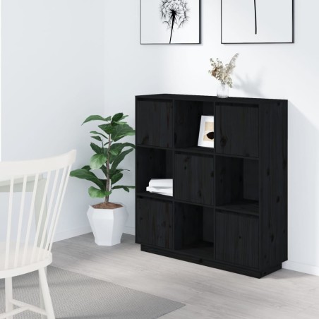 vidaXL Aparador alto de madera maciza de pino negro 110,5x35x117 cm