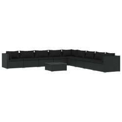 vidaXL Set de muebles de jardín 10 pzas cojines ratán sintético negro