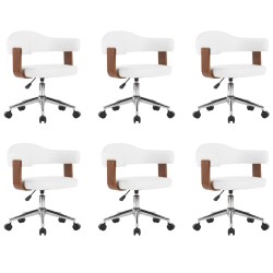 vidaXL Sillas de comedor giratorias 6 uds madera curvada cuero blanco