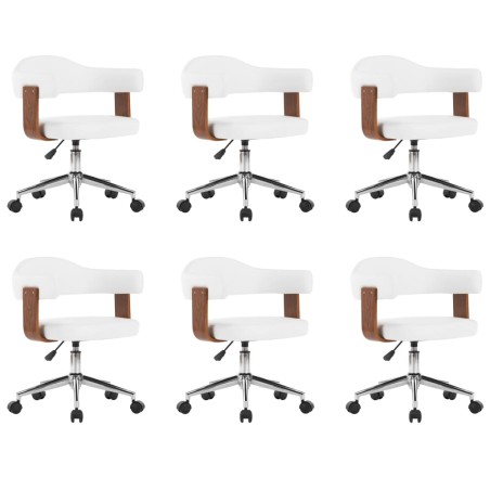 vidaXL Sillas de comedor giratorias 6 uds madera curvada cuero blanco