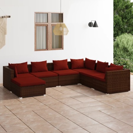 vidaXL Set muebles de jardín 7 piezas y cojines ratán sintético marrón