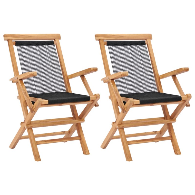 vidaXL Sillas de jardín plegables 2 uds madera maciza de teca y cuerda vidaXL Sillas de jardín plegables 2 uds madera maciza de teca y cuerda